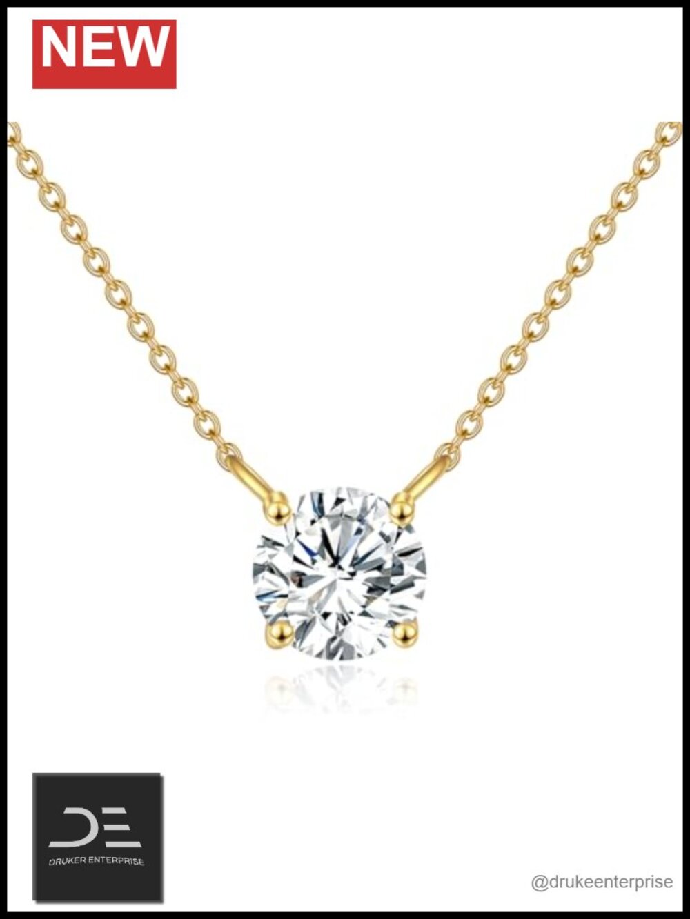 14K Solid Gold Moissanite Pendant Necklace Round Cut Solitaire Women Gift